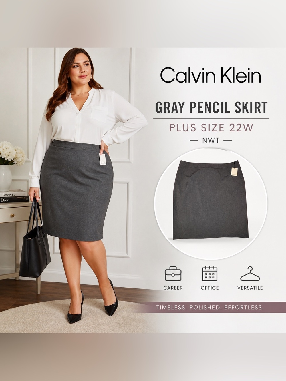 Calvin Klein Gray Pencil Skirt NWT Plus Size 22W Career Office Chic
